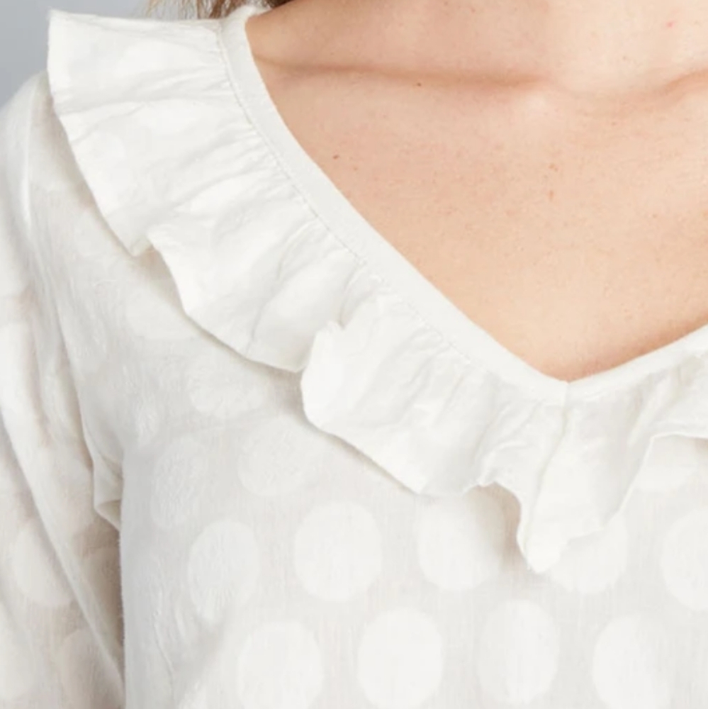 NWT MODCLOTH COMPANIA FANTASTICA Ruffles Or Nothing V-Neck Polka Dot Blouse Top - Picture 3 of 6